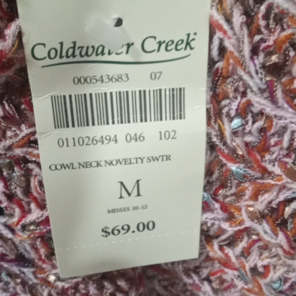 ( 237 )COLDWATER CREEK MULTI COLORED LONG SLEEVES COWL NECKLINE PULLOVER - Picture 3 of 4